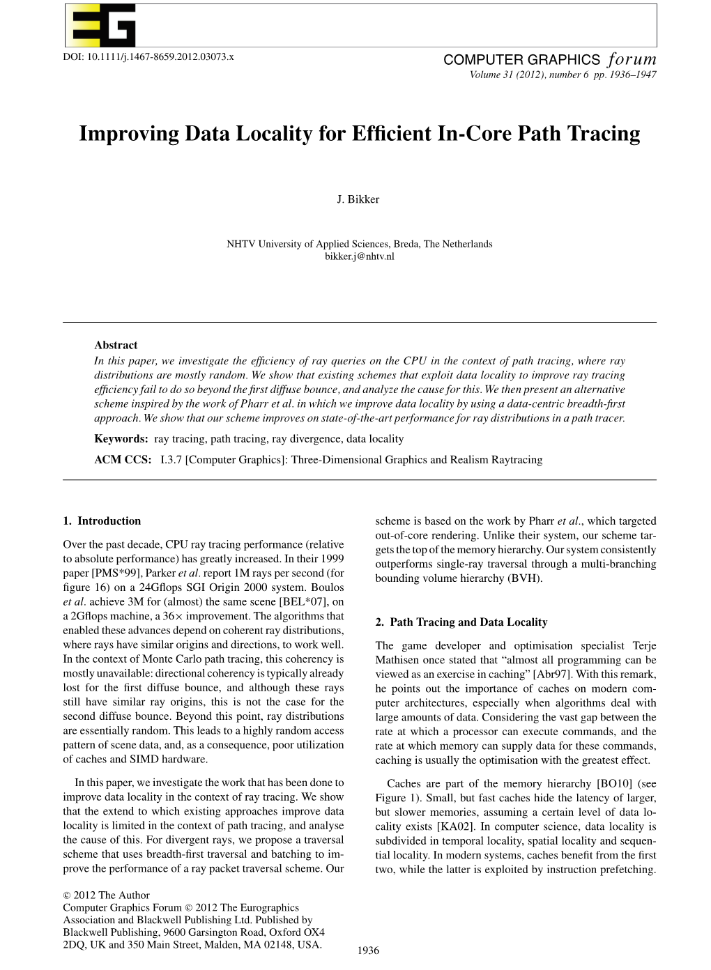 Improving Data Locality for Efficient In-Core Path Tracing