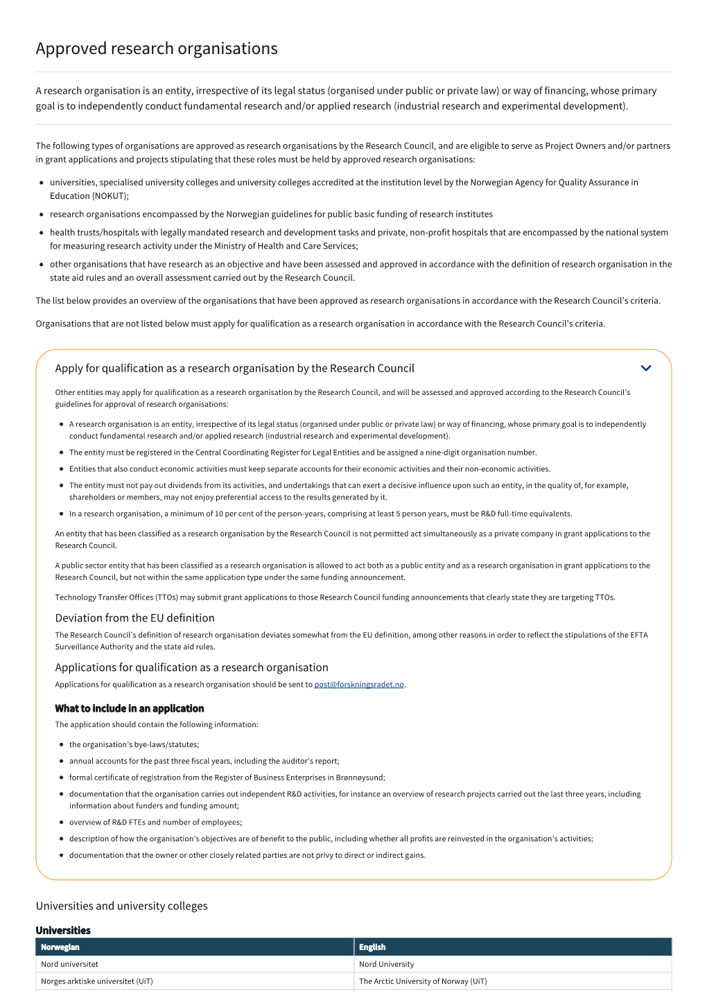 Approved Research Organisations