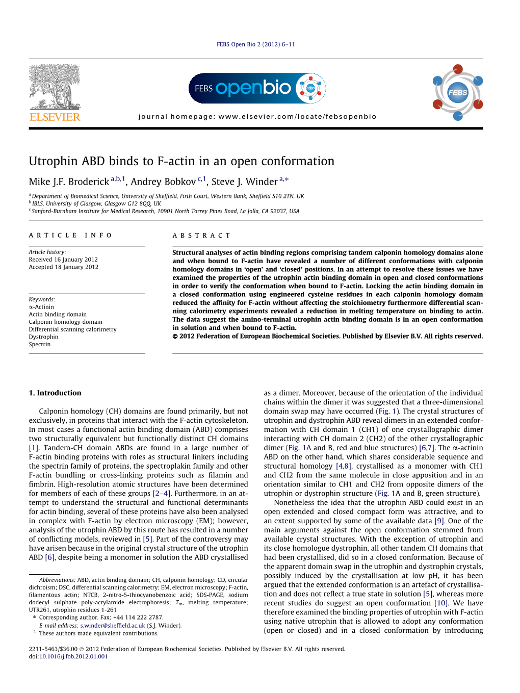 Utrophin ABD Binds to F-Actin in an Open Conformation ⇑ Mike J.F