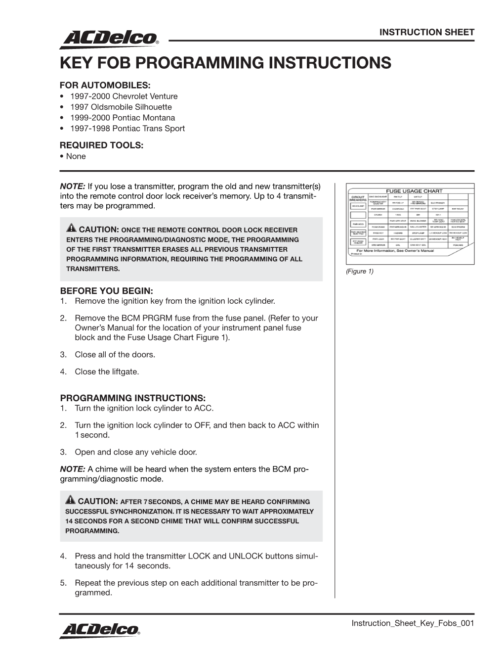 Key Fob Programming Instructions