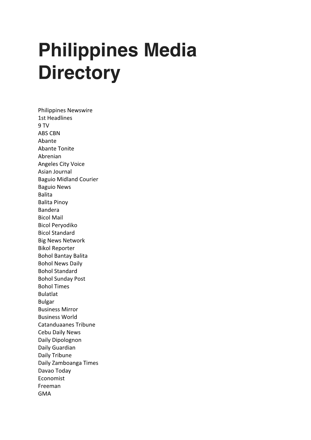 Philippines Media Directory