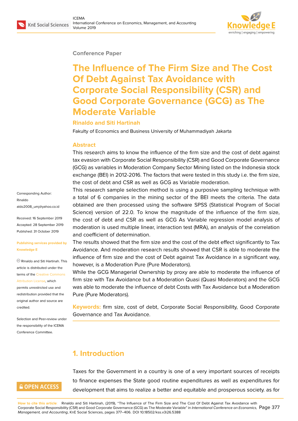 The Influence of the Firm Size and the Cost of Debt Against Tax Avoidance with Corporate Social Responsibility