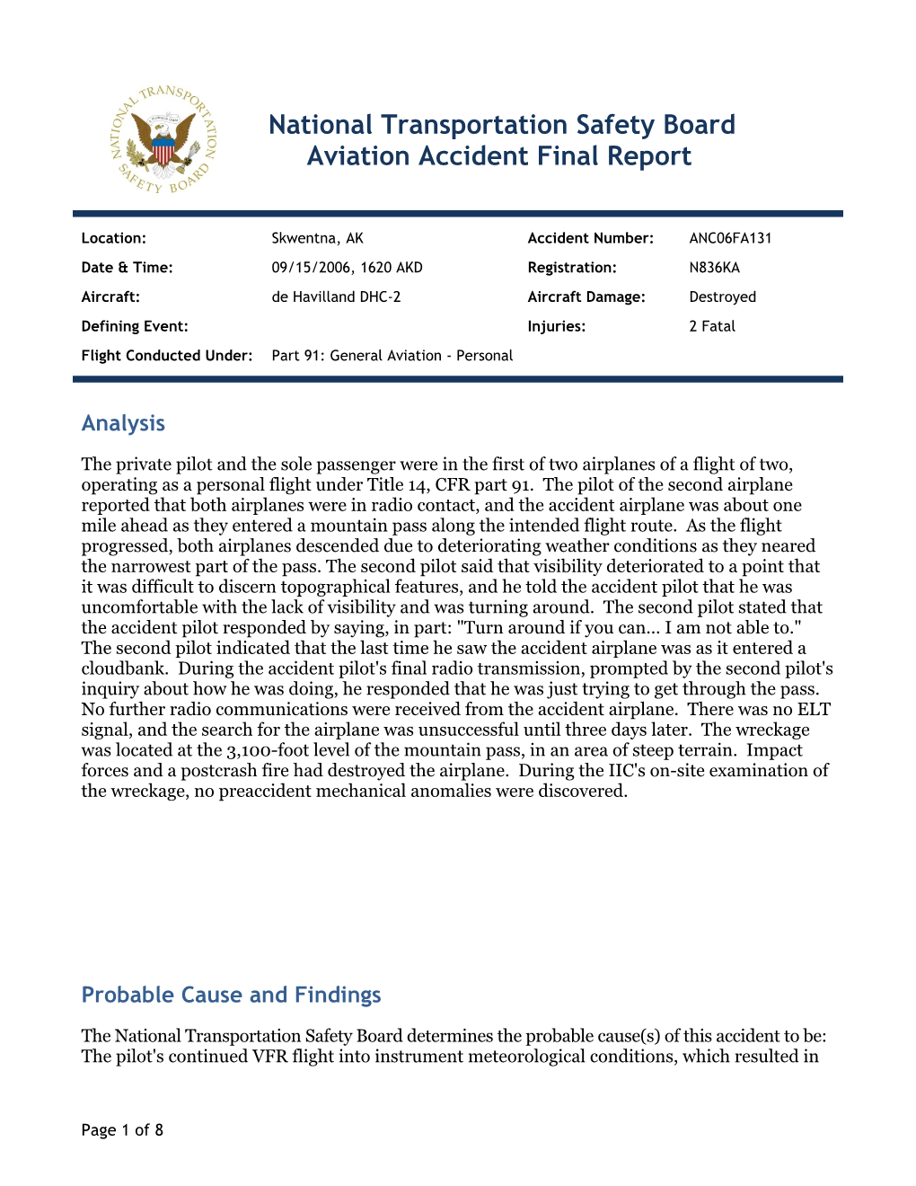 National Transportation Safety Board Aviation Accident Final Report