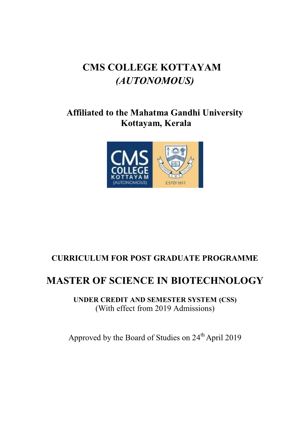 Cms College Kottayam (Autonomous) Master Of