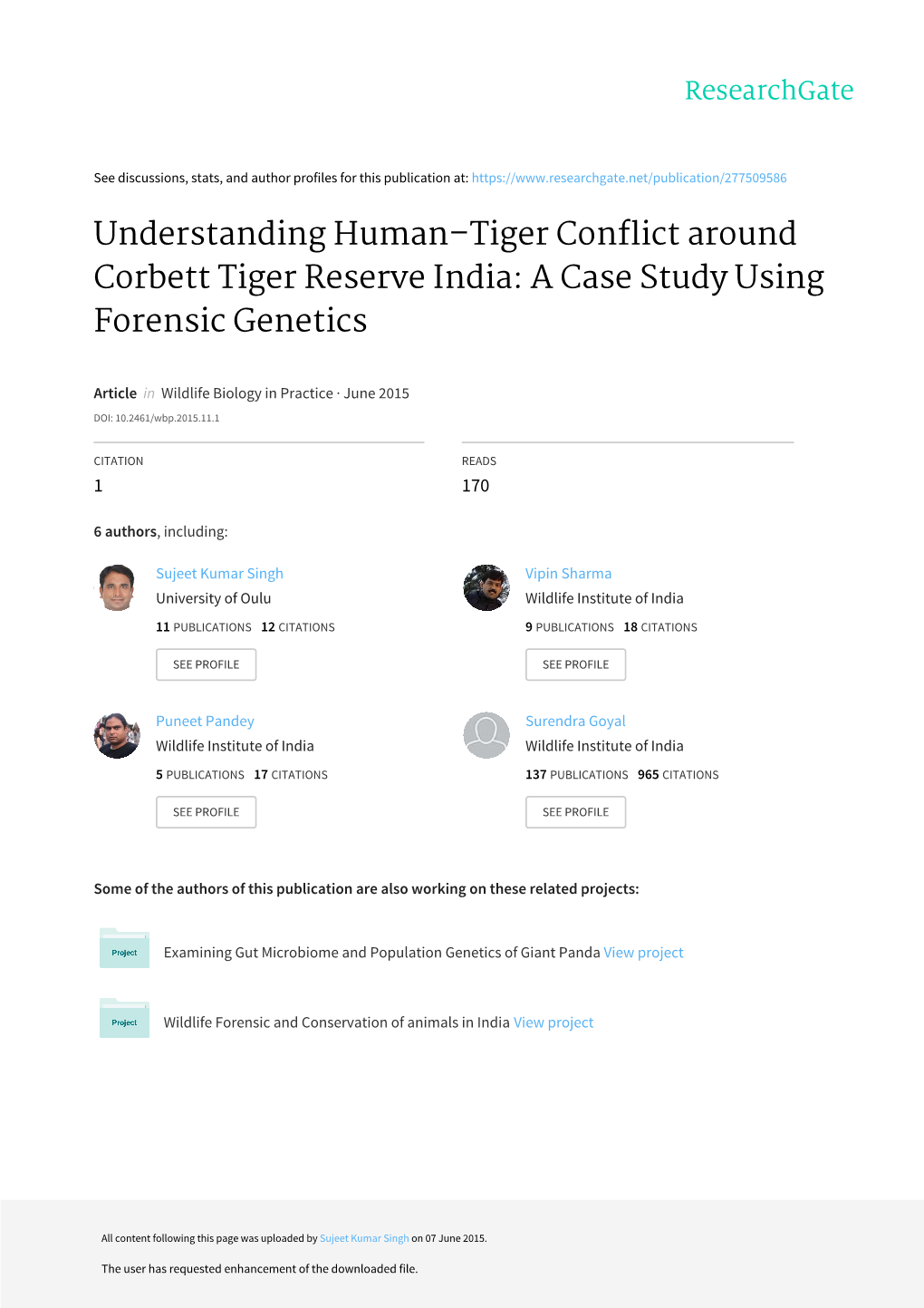 Understanding Human–Tiger Conflict Around Corbett Tiger Reserve India: a Case Study Using Forensic Genetics