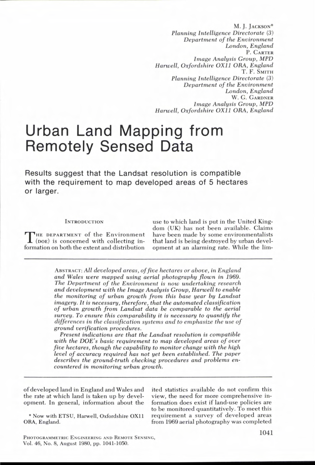 Urban Land Mapping from Remotely Sensed Data