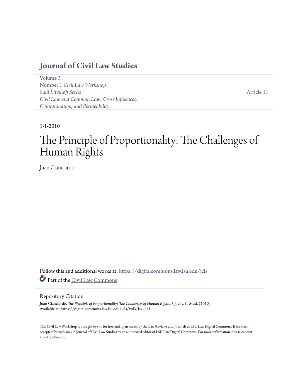 The Principle of Proportionality: the Challenges of Human Rights, 3 J