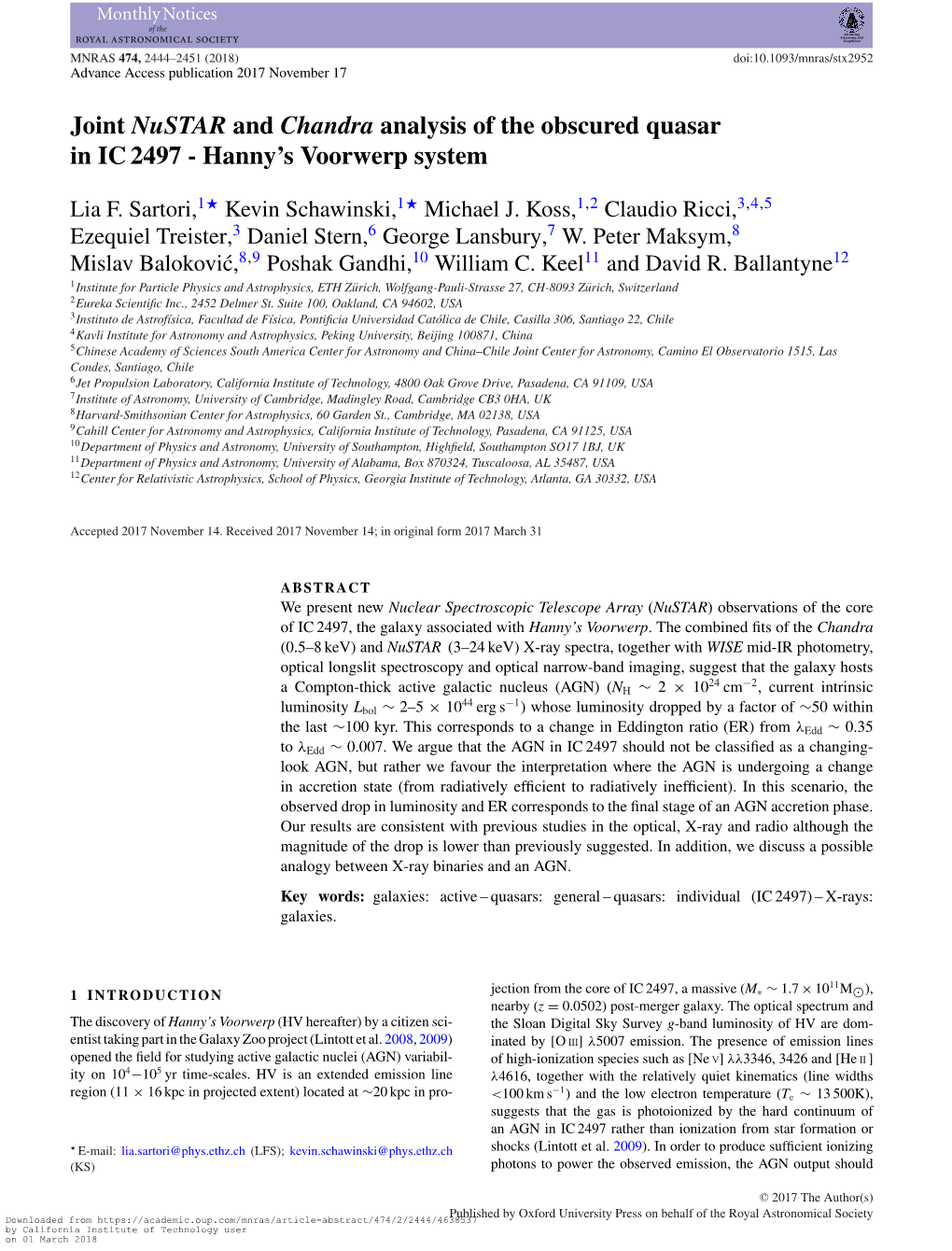 Joint Nustar and Chandra Analysis of the Obscured Quasar in IC 2497 - Hanny’S Voorwerp System