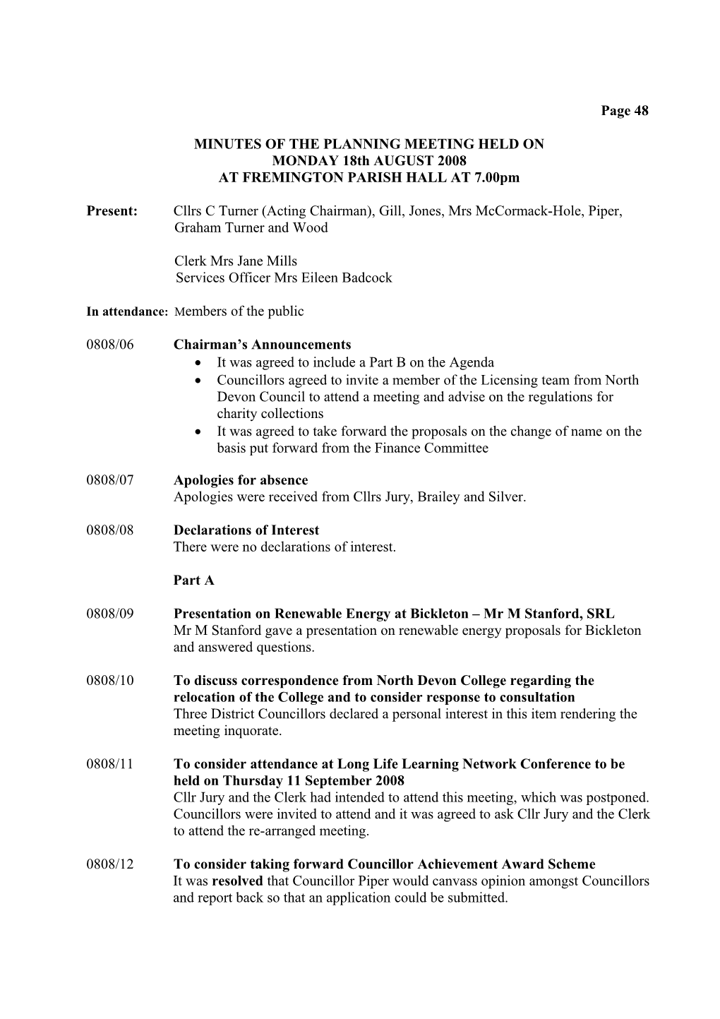 Minutes of the Planning Meeting Held On s1