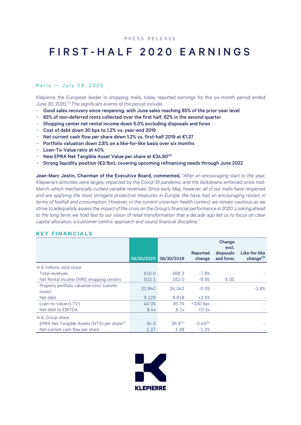 First-Half 2020 Earnings