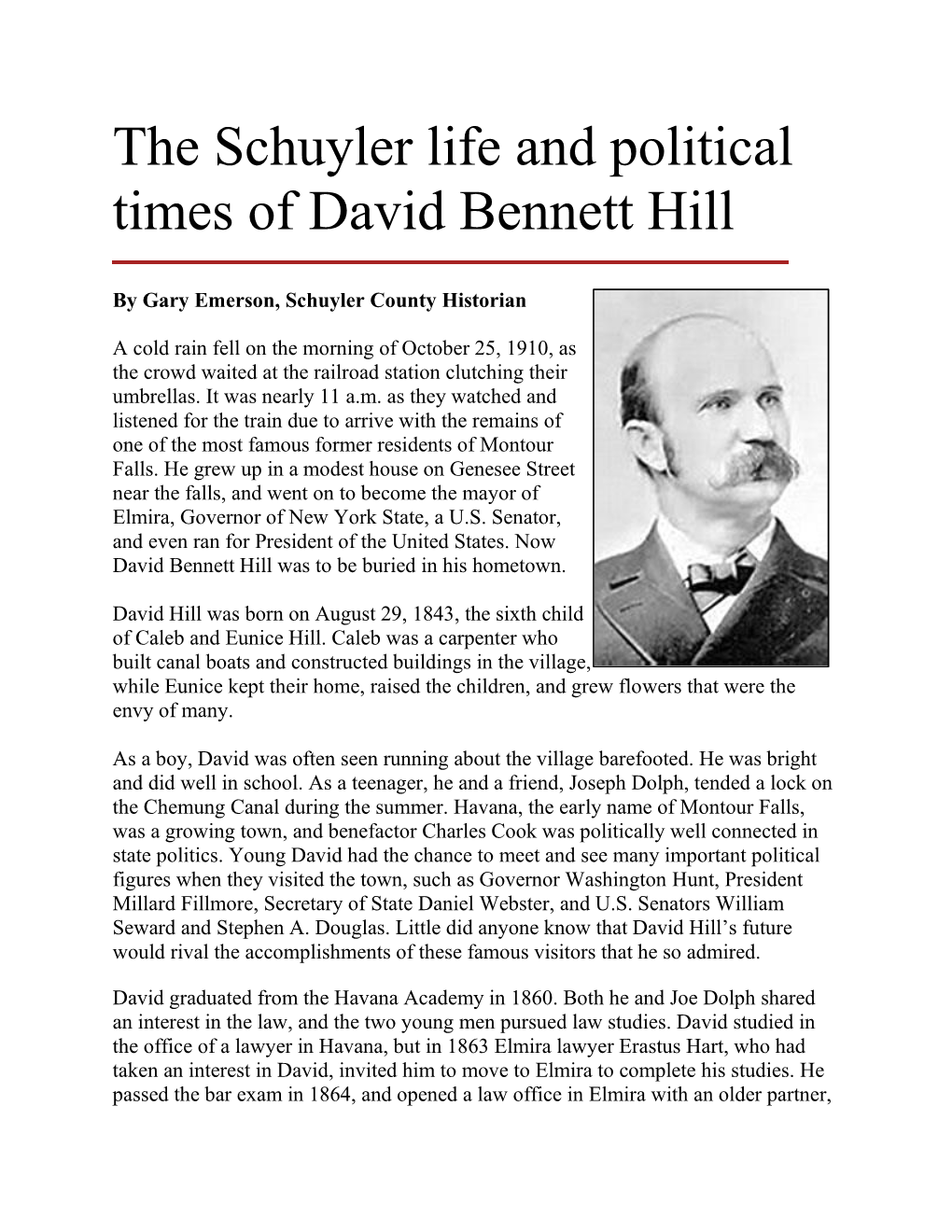 The Schuyler Life and Political Times of David Bennett Hill