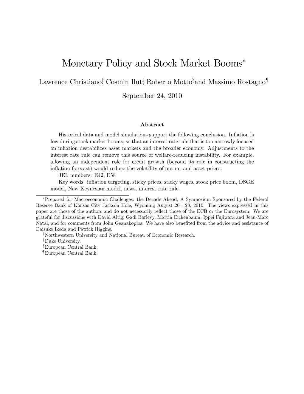 Monetary Policy and Stock Market Booms"