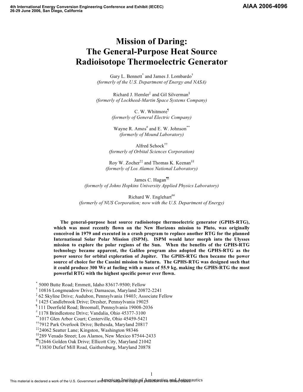 The General-Purpose Heat Source Radioisotope Thermoelectric Generator