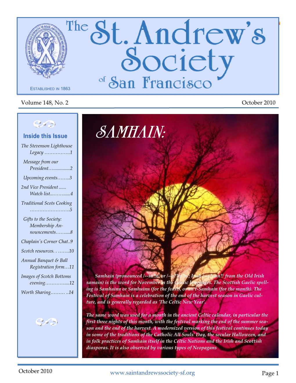 October 2010 Newsletter-SASSF