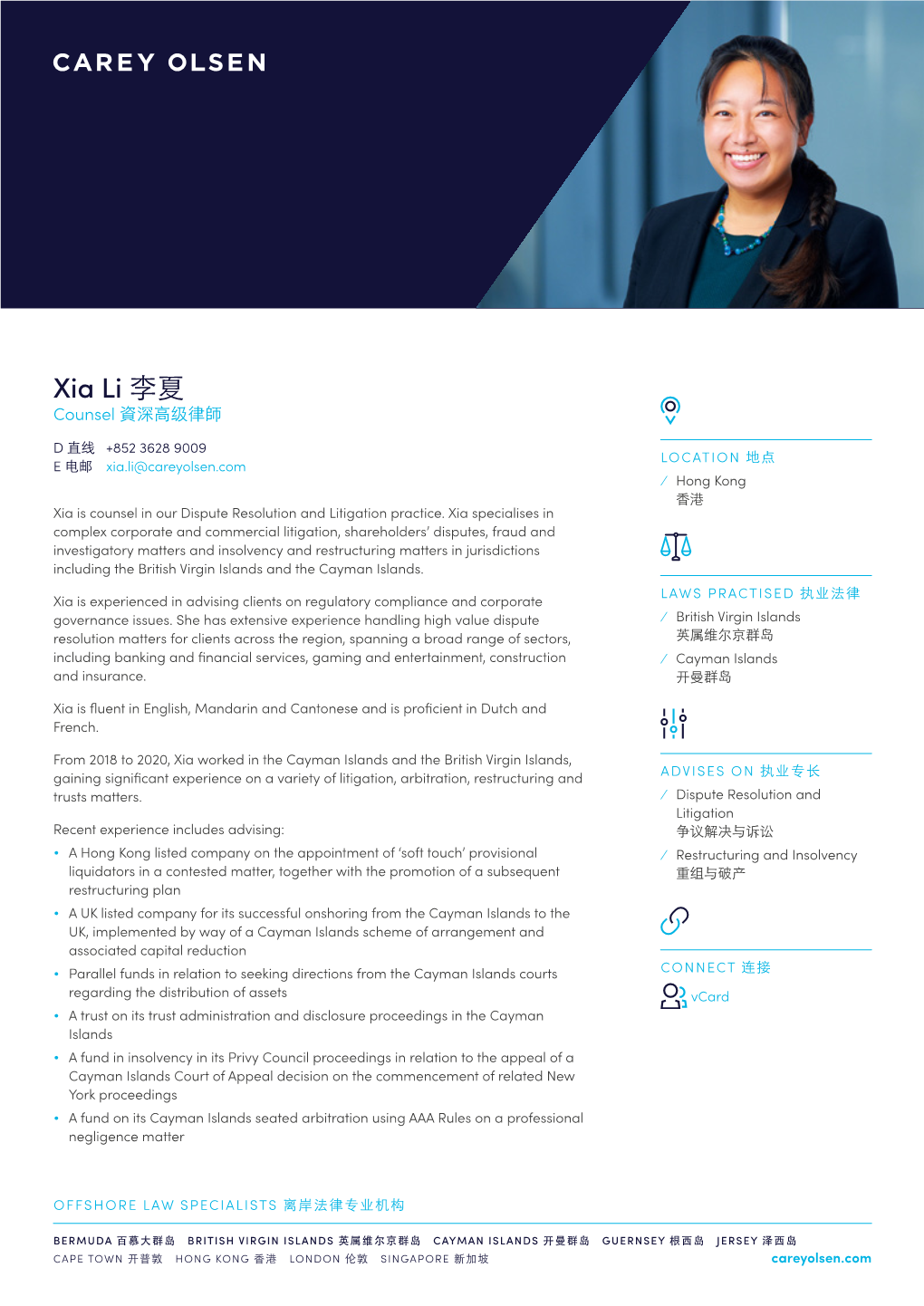 Xia Li 李夏 Counsel 資深高级律師