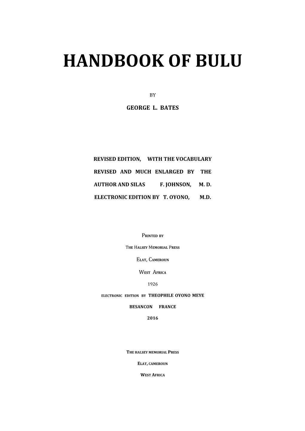 Handbook of Bulu