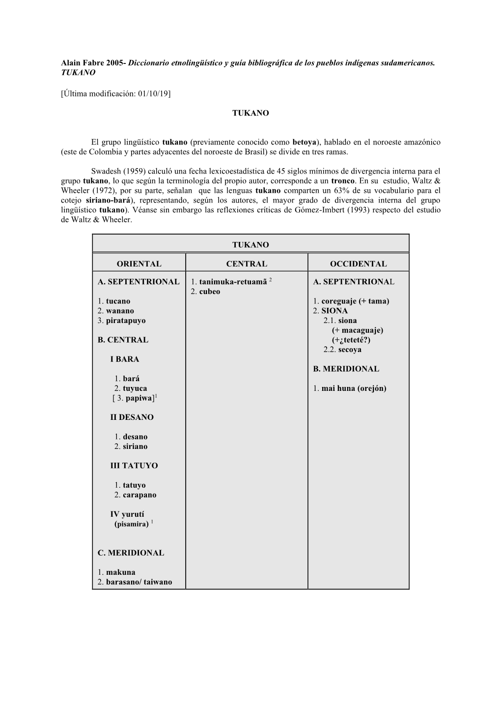 Diccionario Etnolingüístico Y Guía Bibliográfica De Los Pueblos Indígenas Sudamericanos