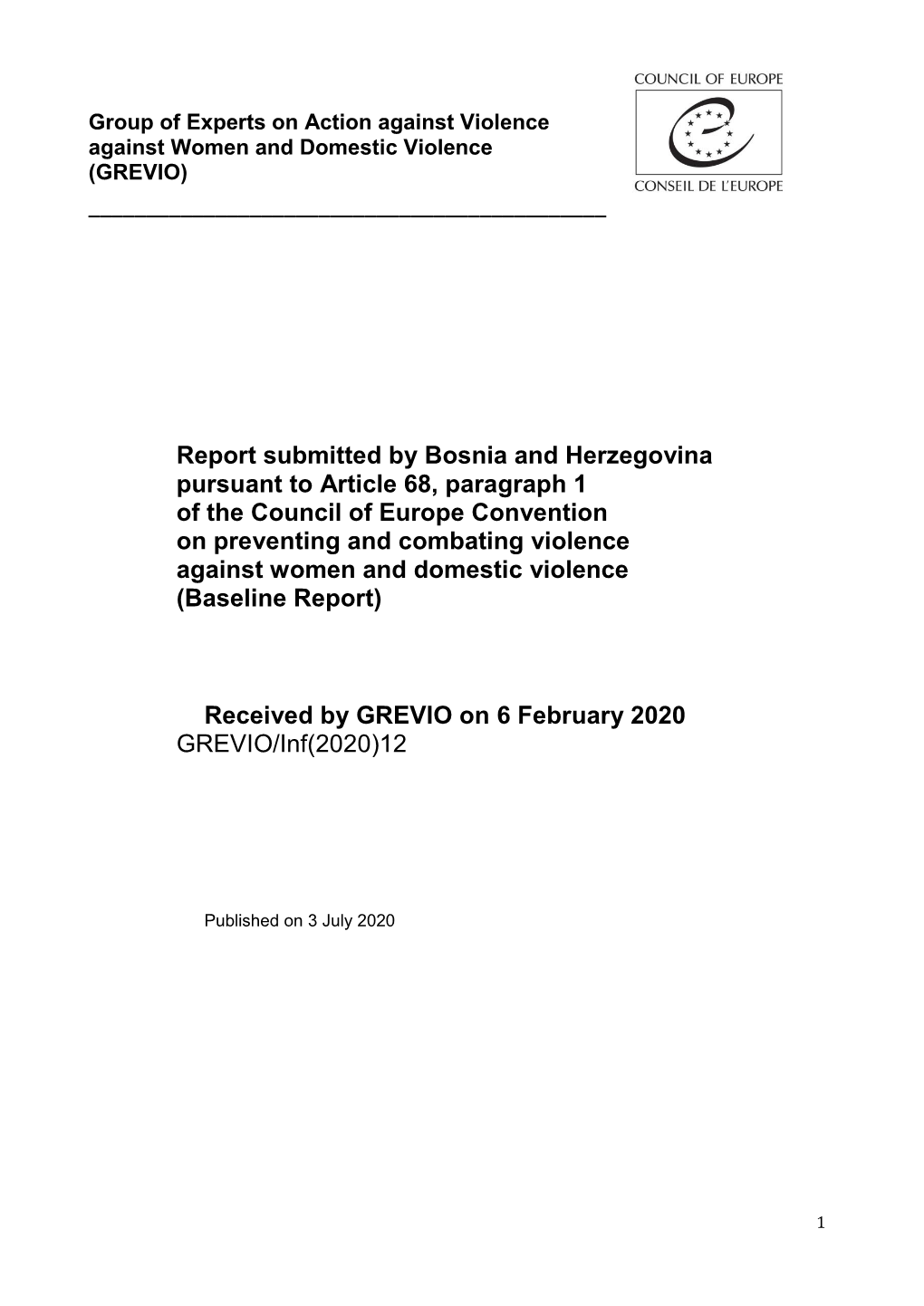Report Submitted by Bosnia and Herzegovina Pursuant to Article 68