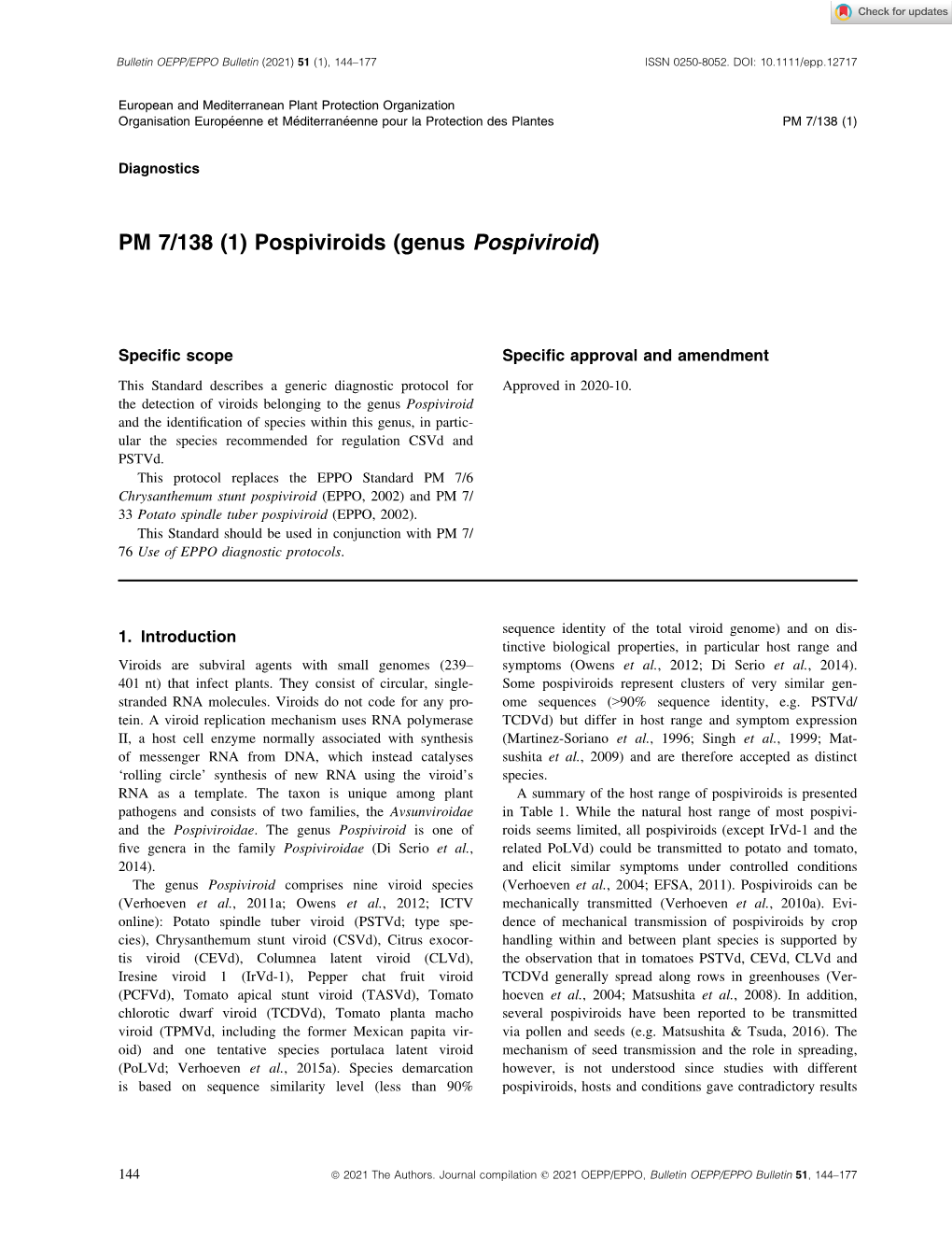PM 7/138 (1) Pospiviroids (Genus Pospiviroid)