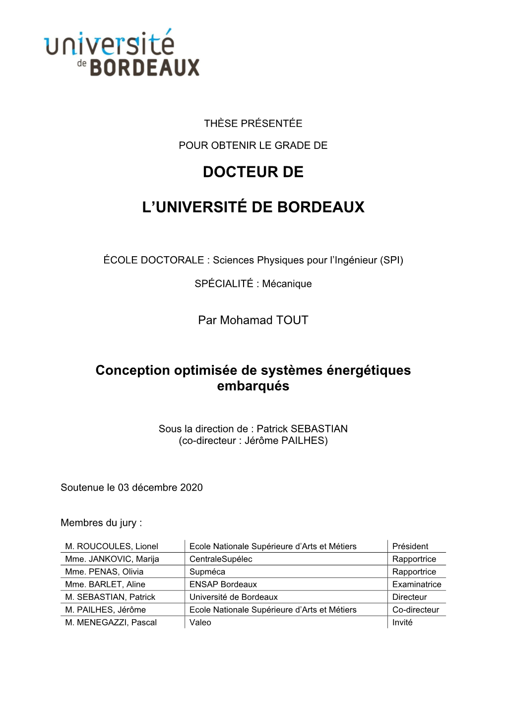 Docteur De L'université De Bordeaux