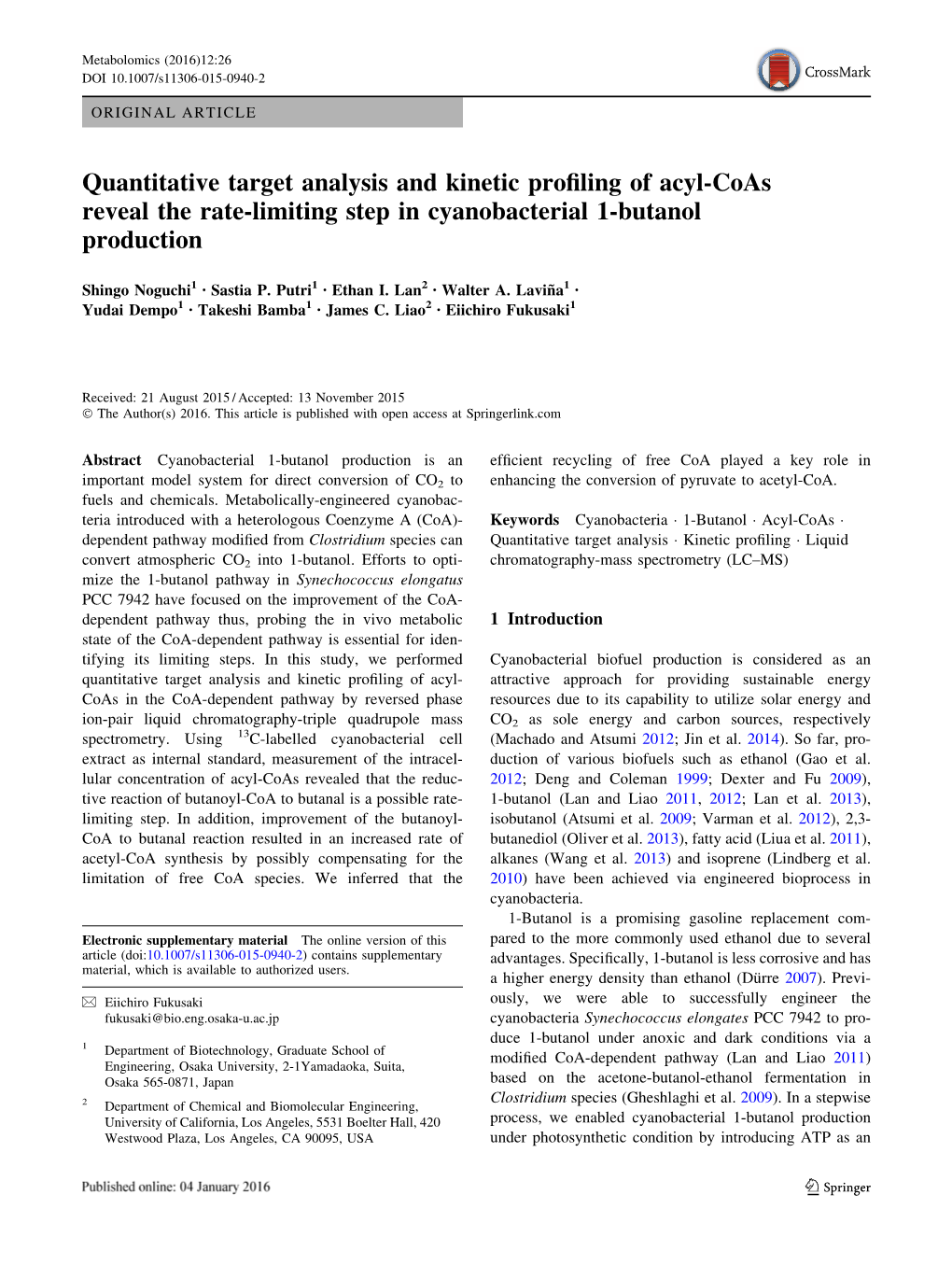 Quantitative Target Analysis and Kinetic Profiling of Acyl-Coas Reveal the Rate-Limiting Step in Cyanobacterial 1-Butanol Produc