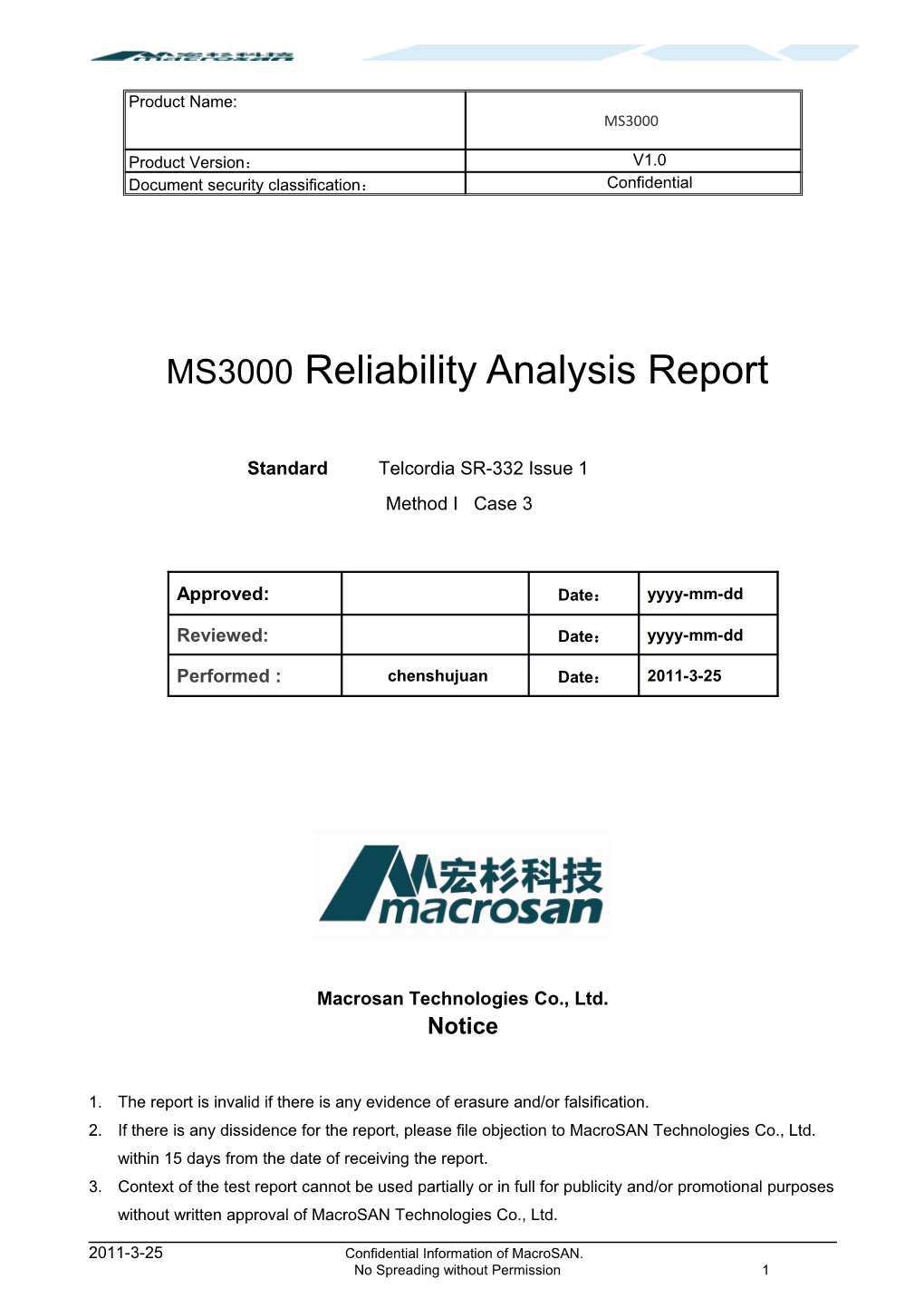 MS3000 Reliability Analysis Report