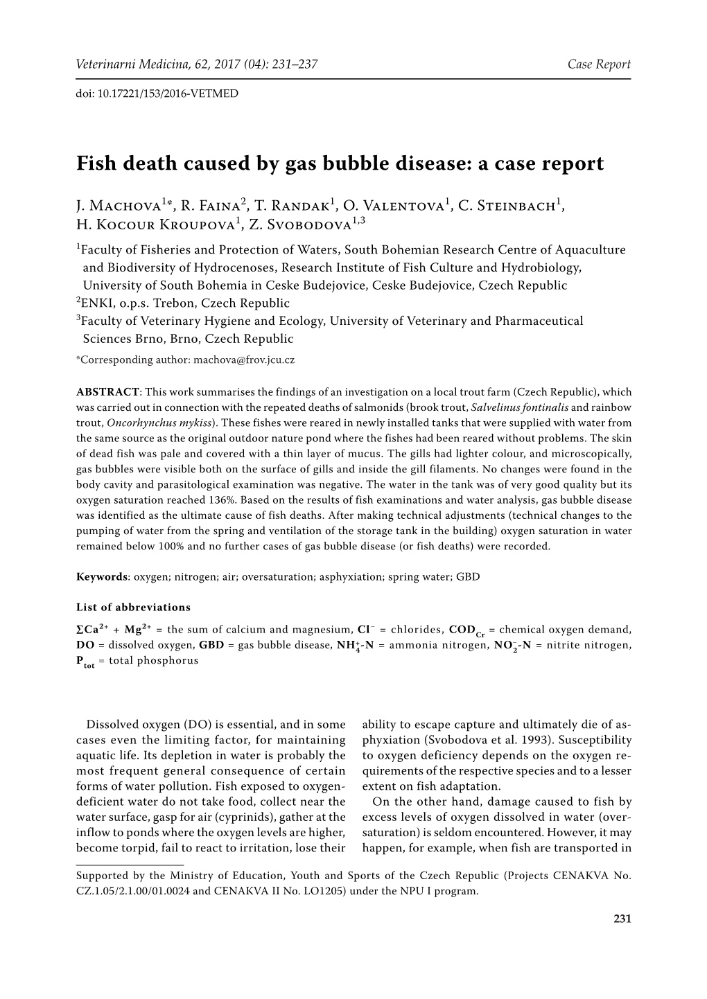 Fish Death Caused by Gas Bubble Disease: a Case Report