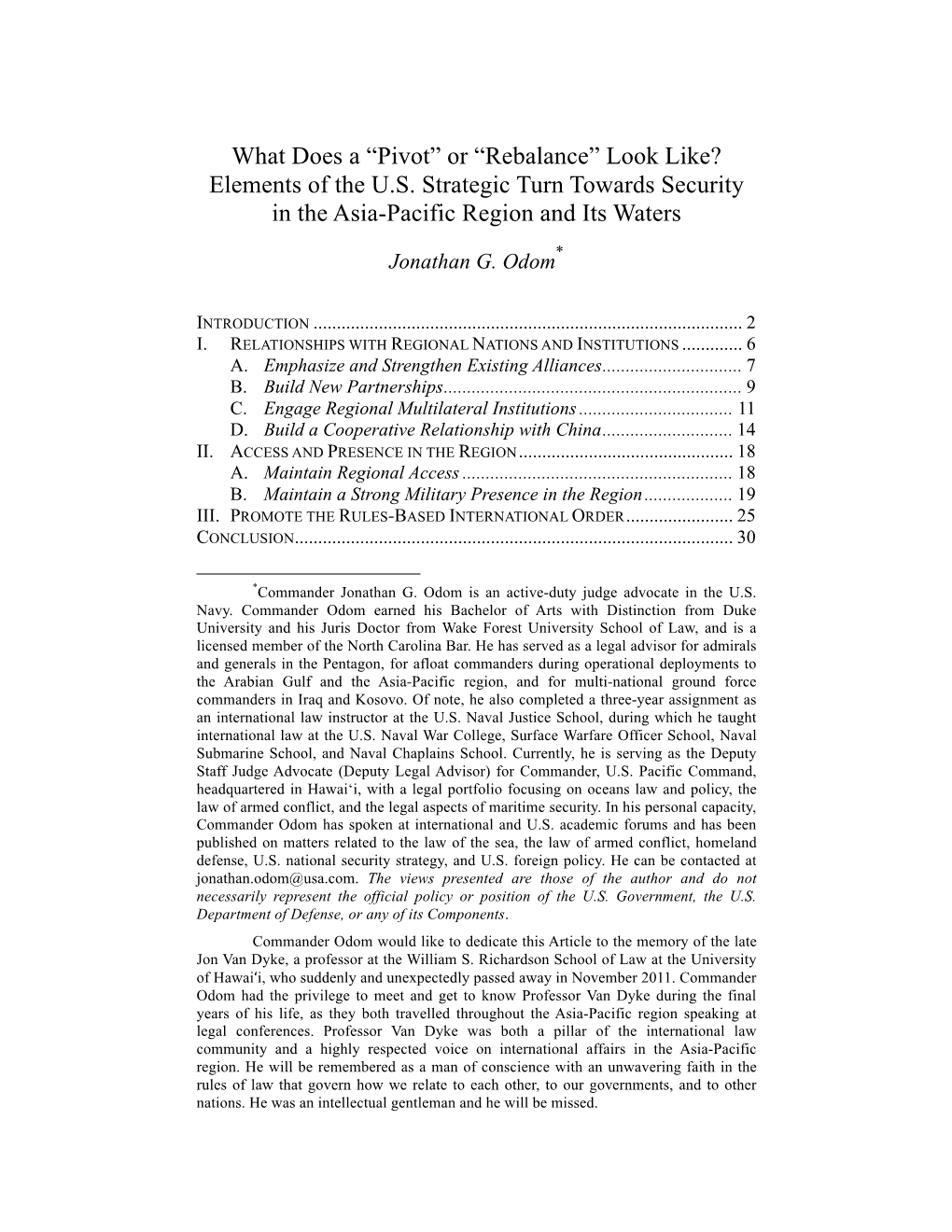 Elements of the US Strategic Turn Towards Security in the Asia-Pacific R