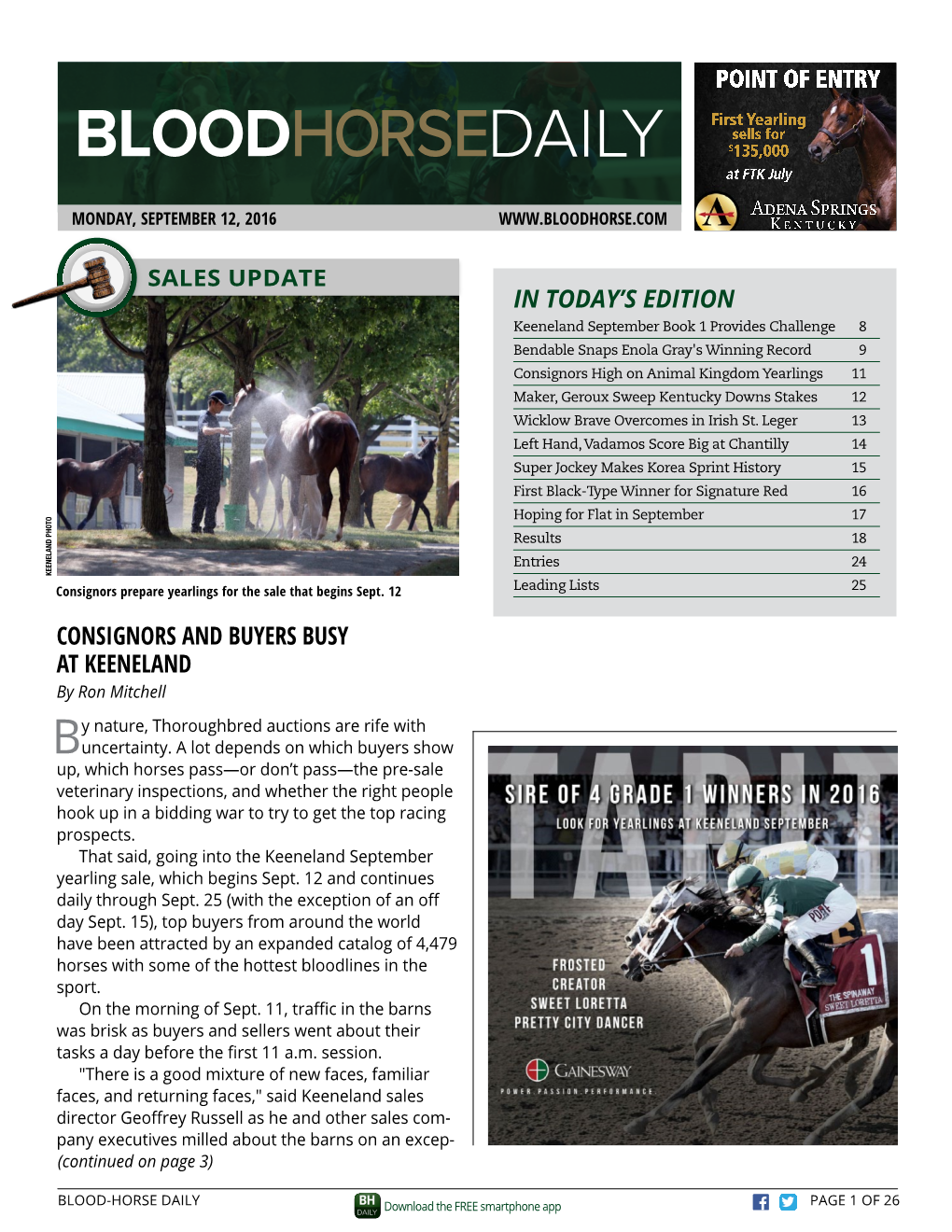 Consignors and Buyers Busy at Keeneland in Today's