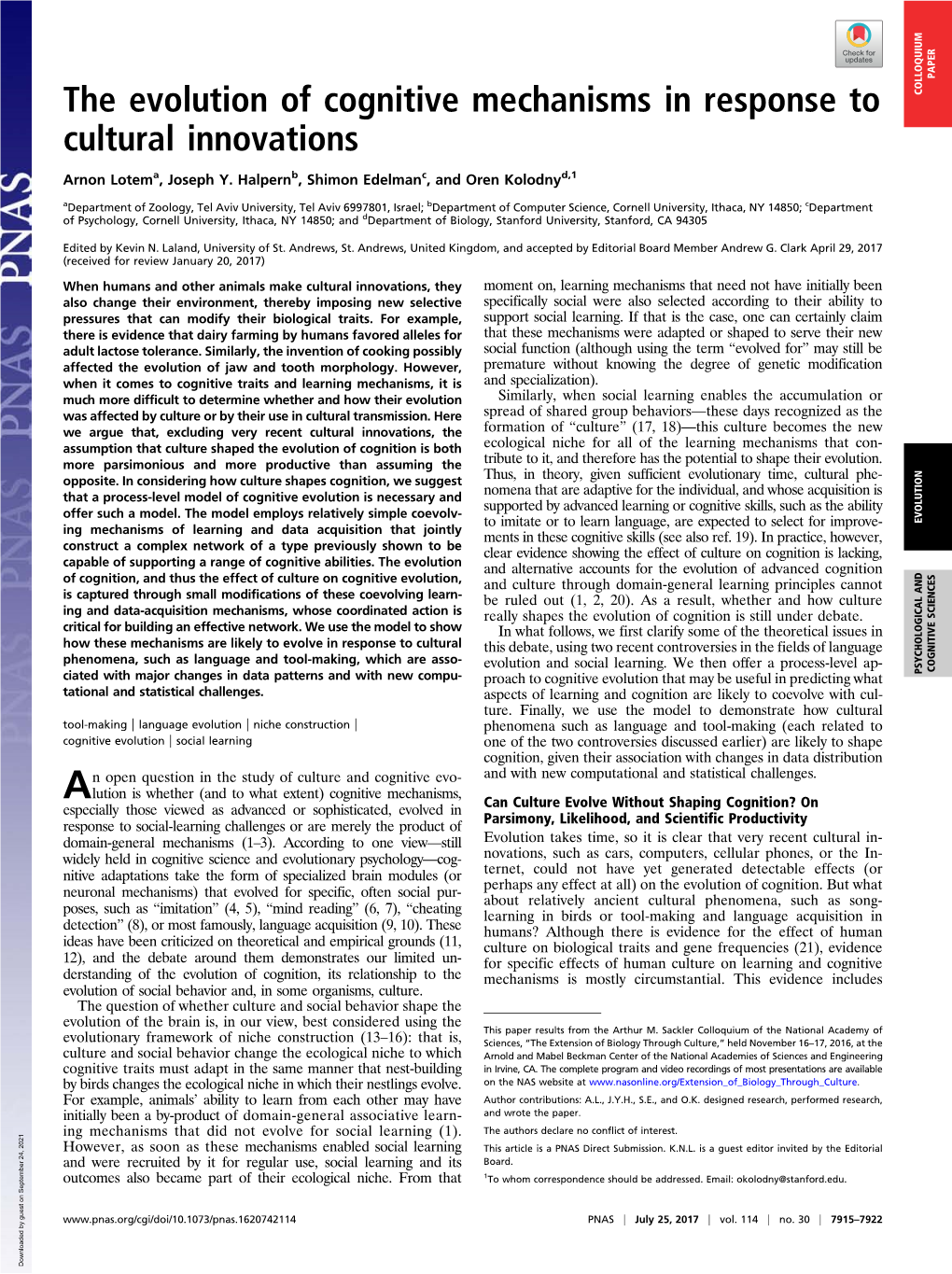 The Evolution of Cognitive Mechanisms in Response to Cultural