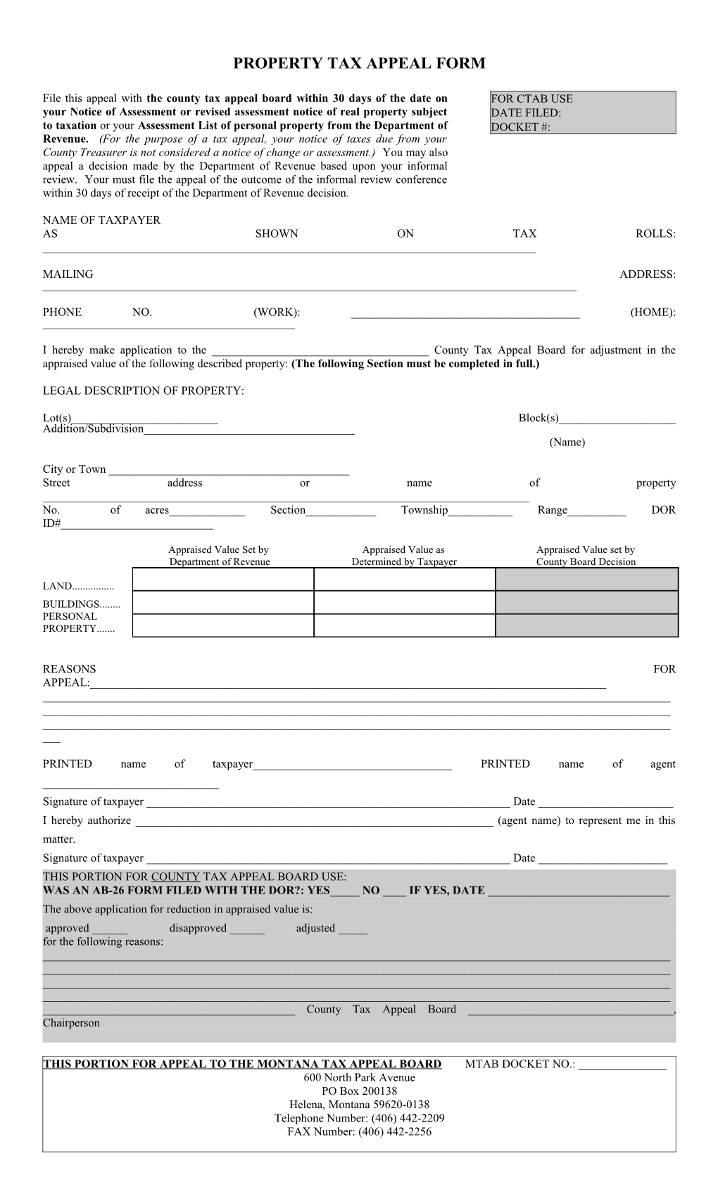 Property Tax Appeal Form