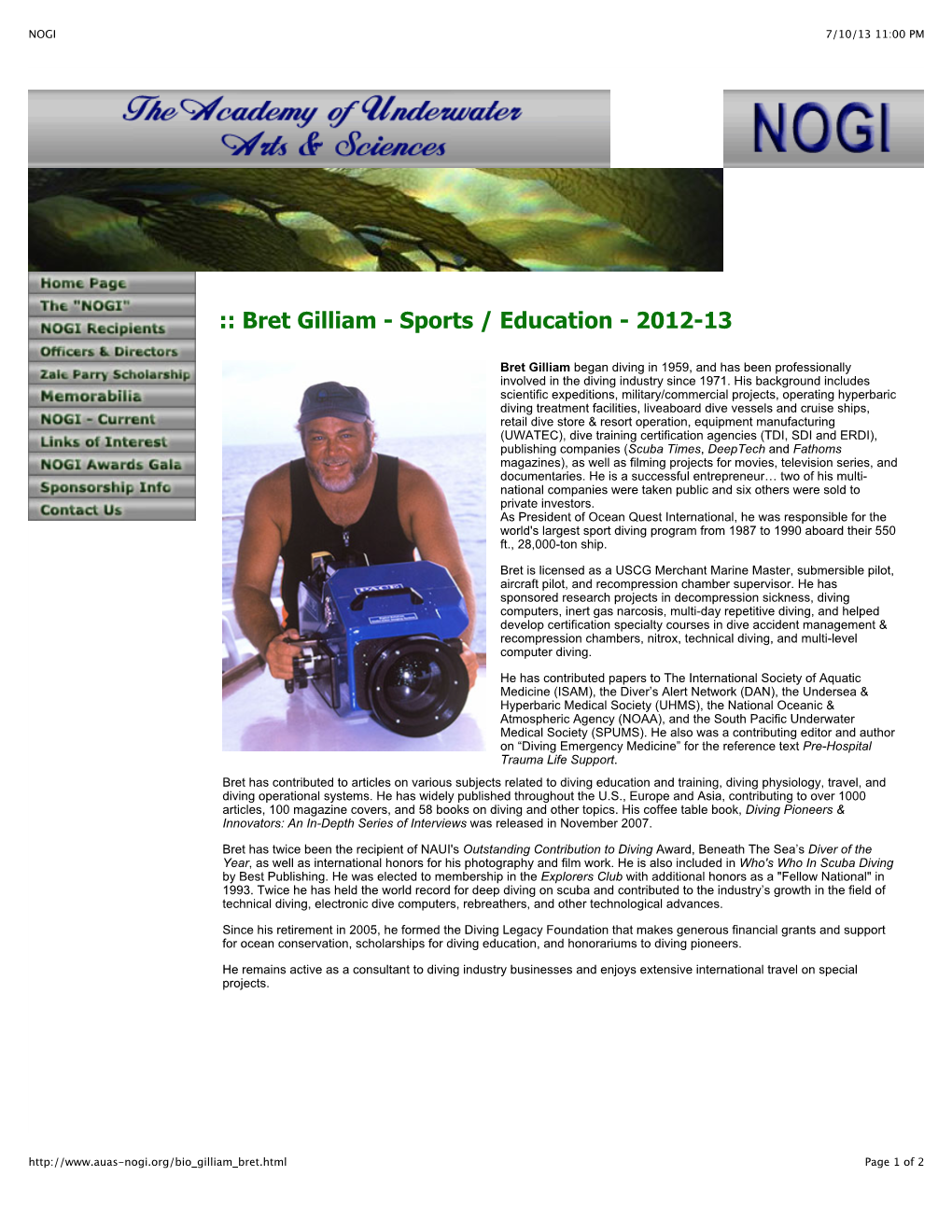 Bret Gilliam - Sports / Education - 2012-13