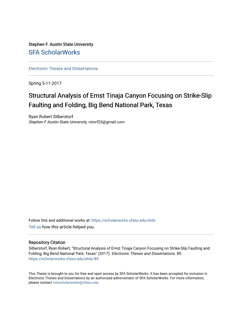 Structural Analysis of Ernst Tinaja Canyon Focusing on Strike-Slip Faulting and Folding, Big Bend National Park, Texas