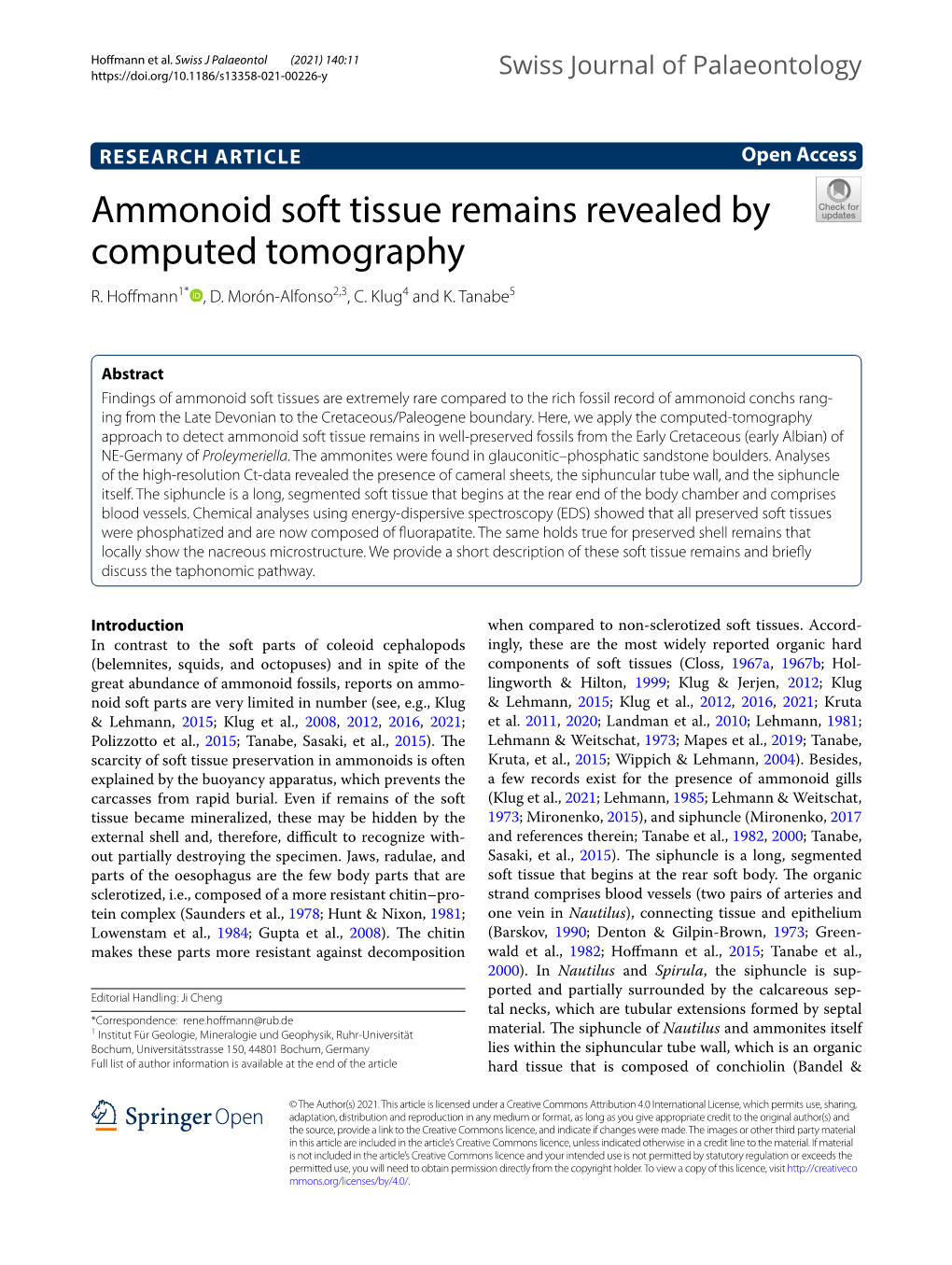 Ammonoid Soft Tissue Remains Revealed by Computed Tomography R