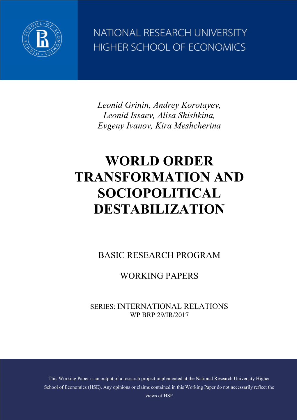 World Order Transformation and Sociopolitical Destabilization