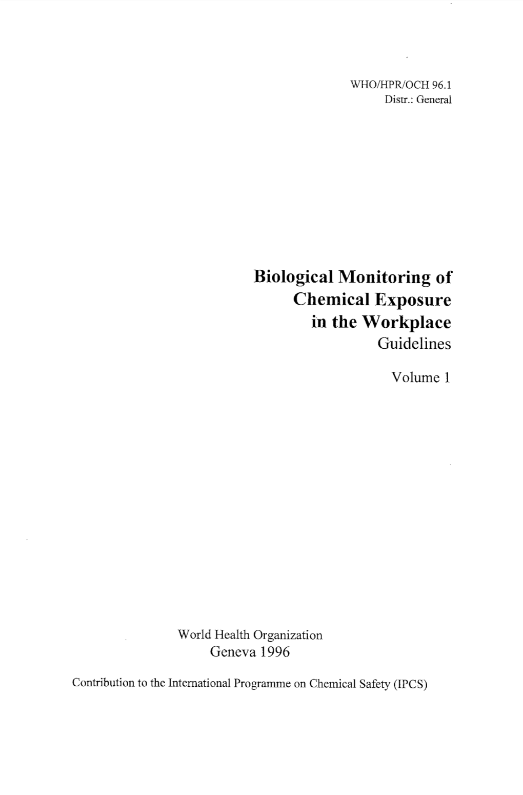 Biological Monitoring of Chemical Exposure in the Workplace Guidelines