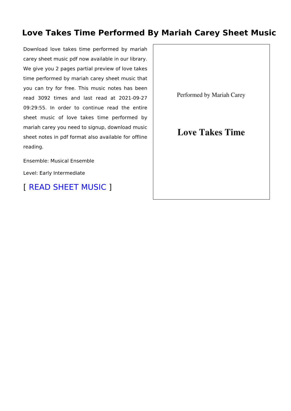 Love Takes Time Performed by Mariah Carey Sheet Music