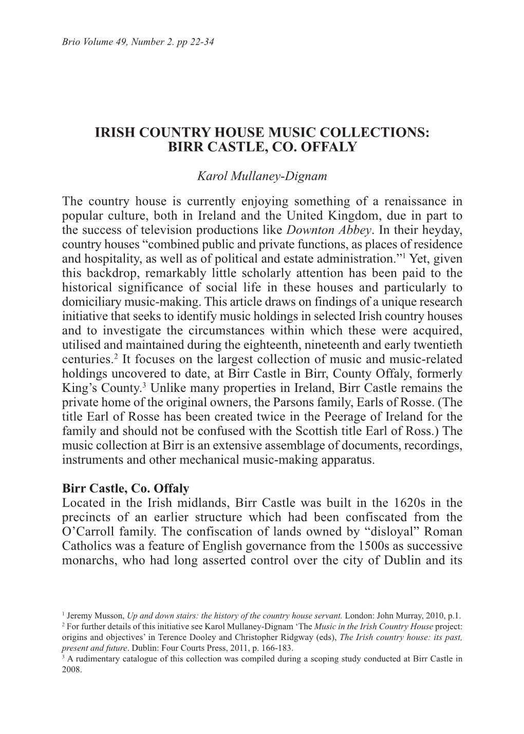 Irish Country House Music Collections: Birr Castle, Co. Offaly
