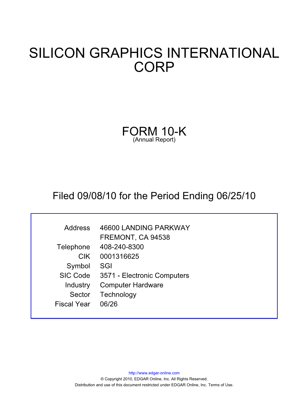 Silicon Graphics International Corp