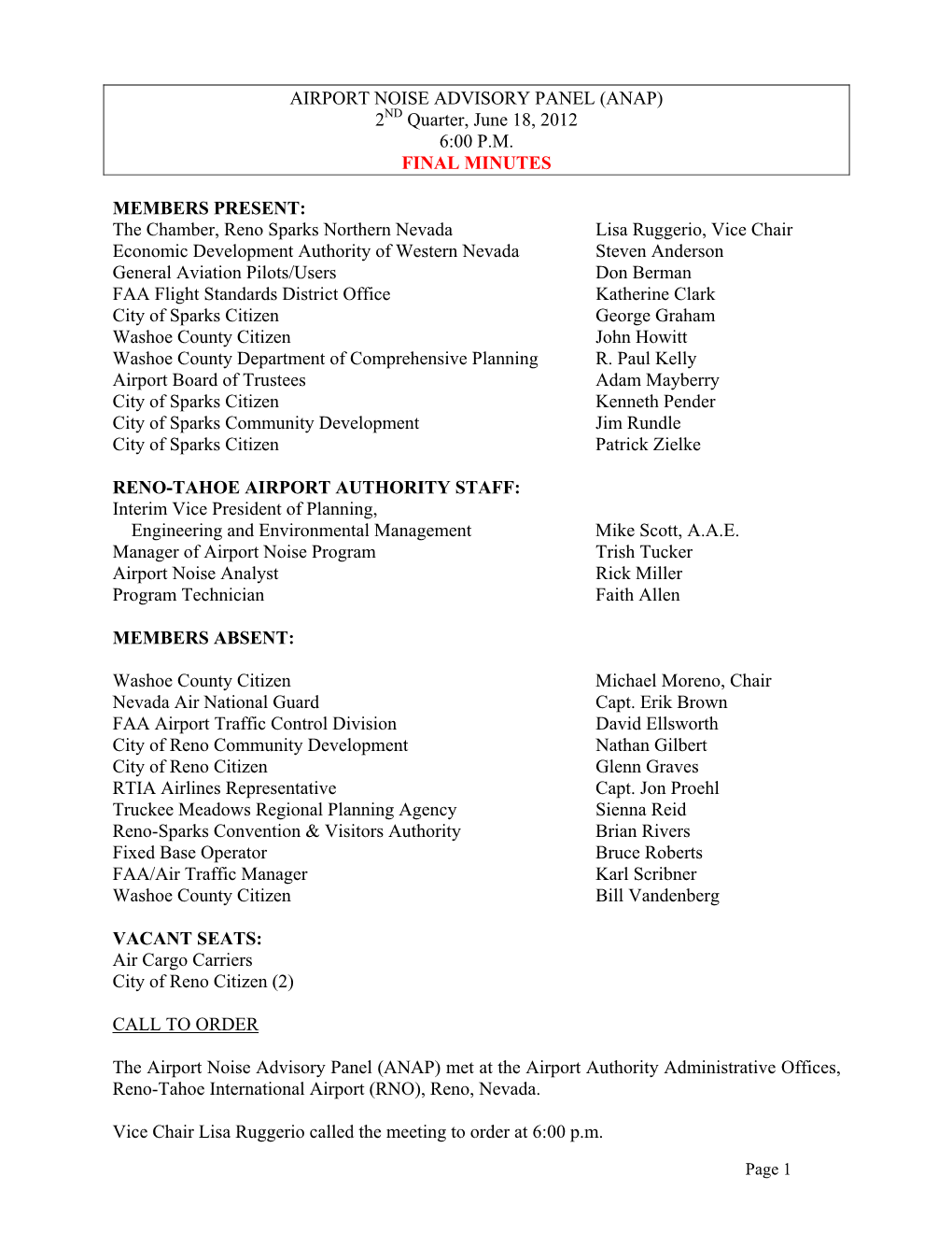 AIRPORT NOISE ADVISORY PANEL (ANAP) 2 Quarter, June 18, 2012 6