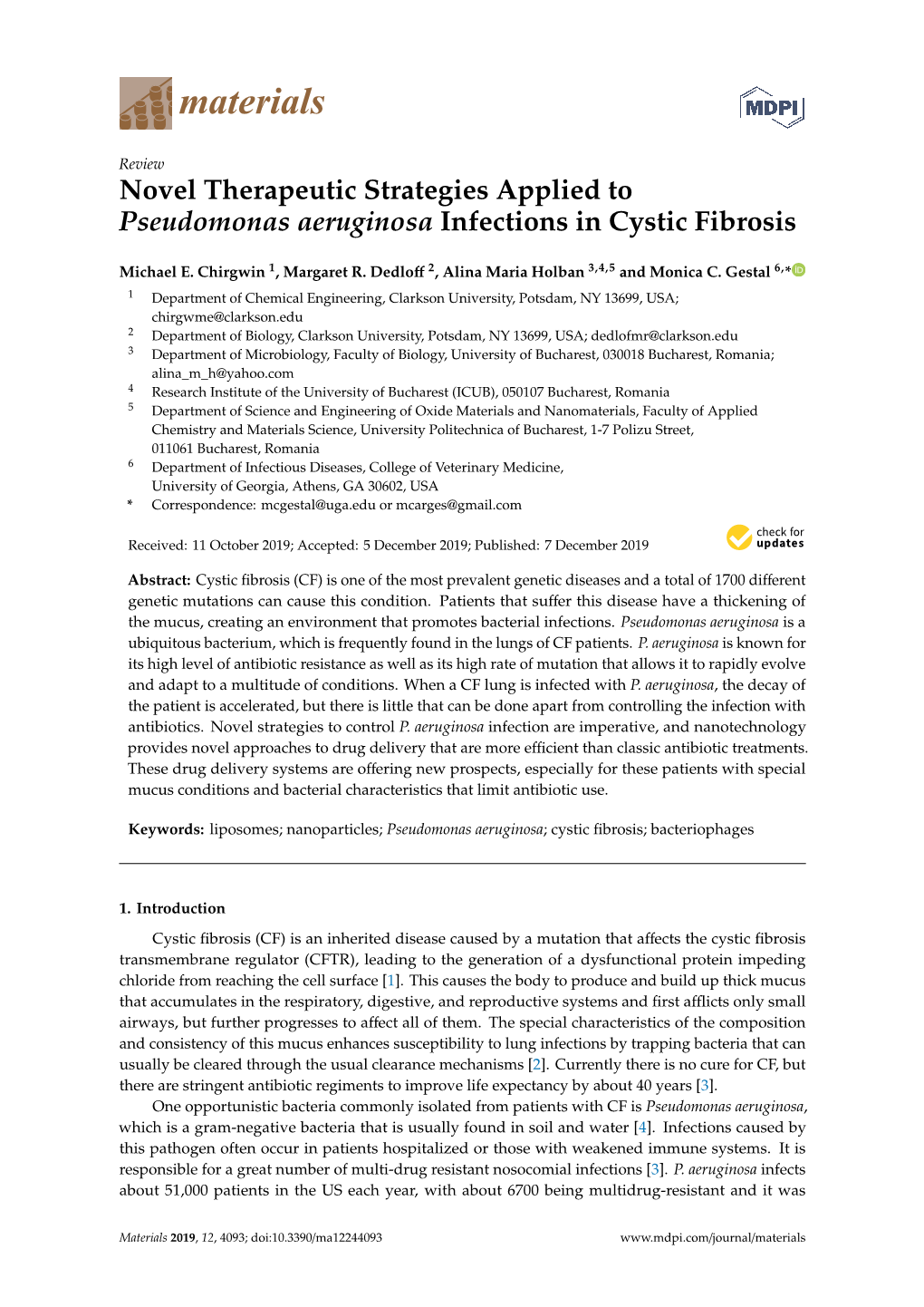 Novel Therapeutic Strategies Applied to Pseudomonas Aeruginosa Infections in Cystic Fibrosis