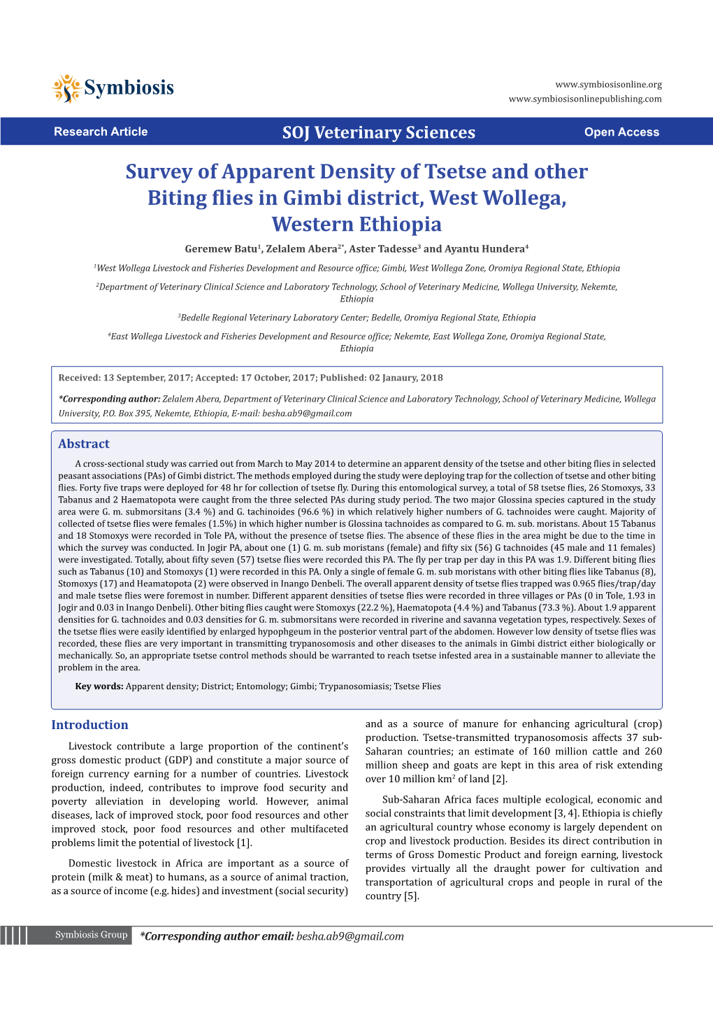 Survey of Apparent Density of Tsetse and Other Biting Flies in Gimbi