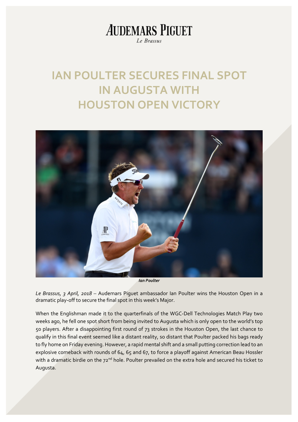 Ian Poulter Secures Final Spot in Augusta with Houston Open Victory
