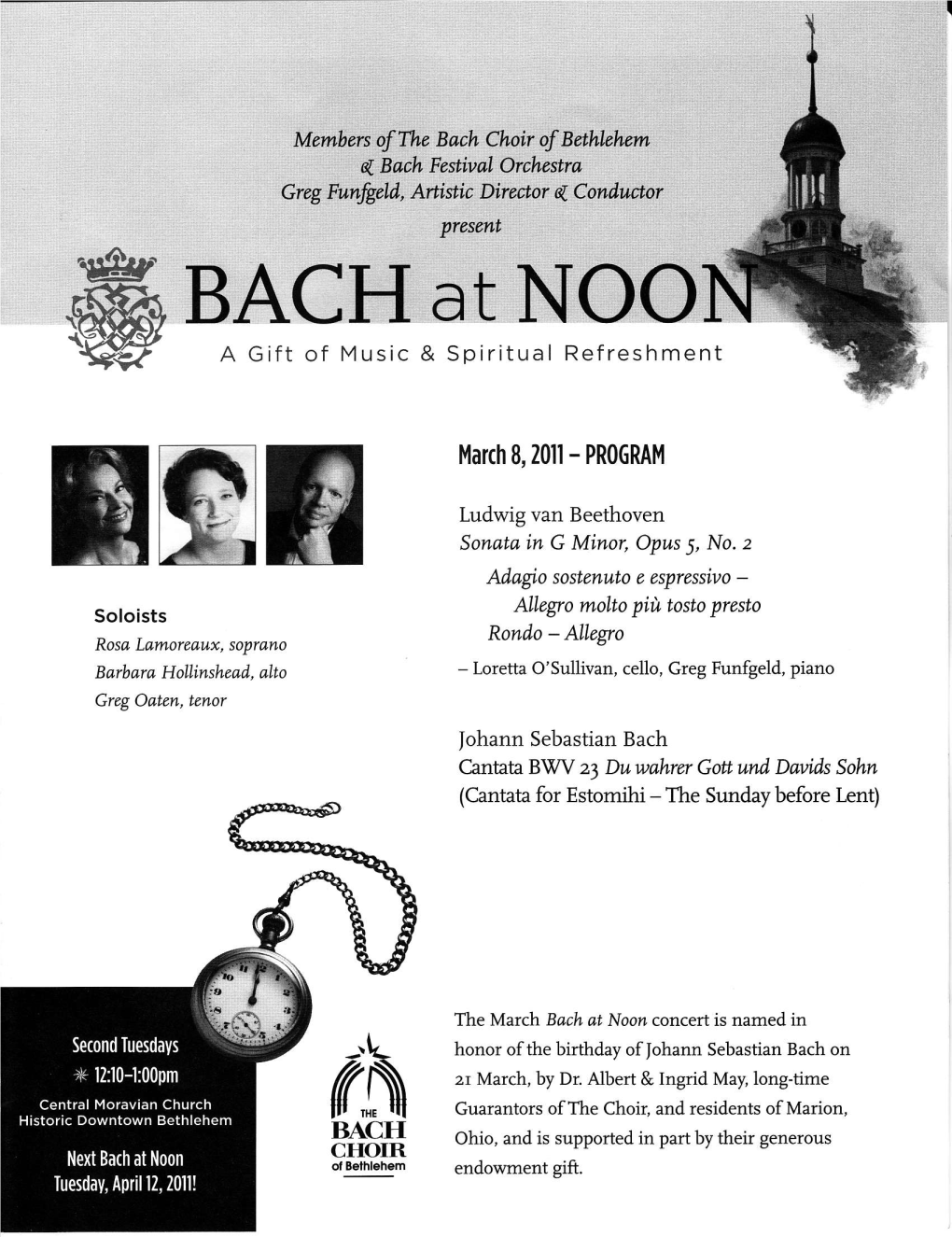 BACH at NOO a Gift of Music & Spiritual Refreshment