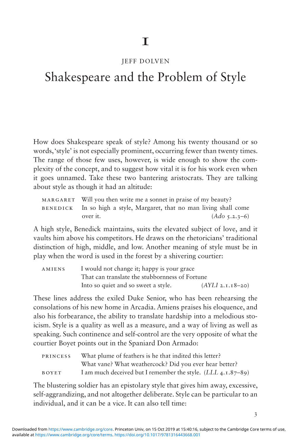 Shakespeare and the Problem of Style