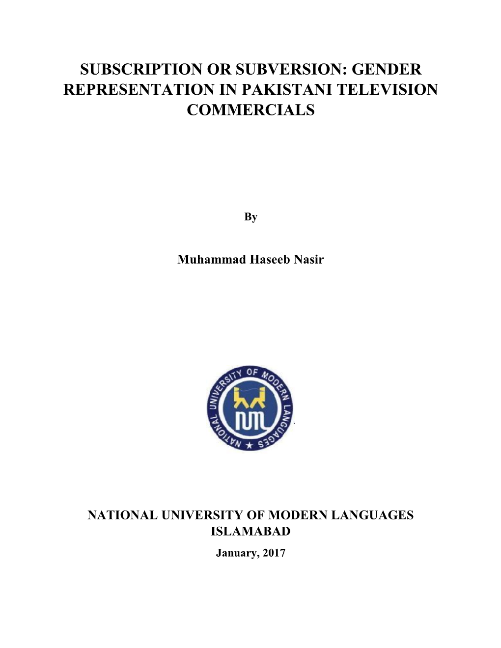 Gender Representation in Pakistani Television Commercials