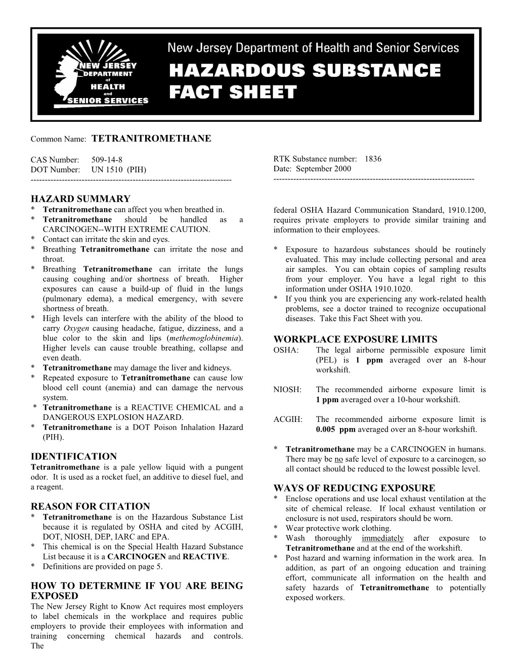 TETRANITROMETHANE CAS Number