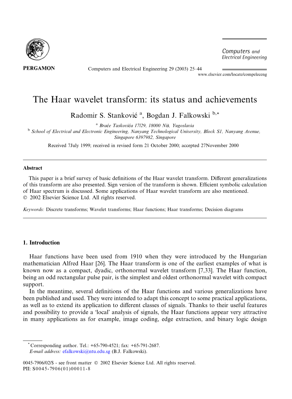 The Haar Wavelet Transform: Its Status and Achievements