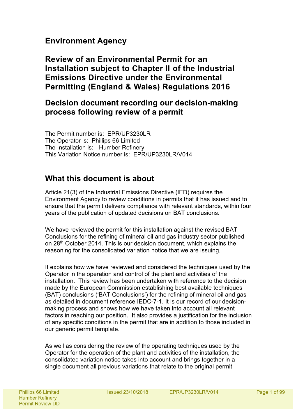 Decision Document Recording Our Decision-Making Process Following Review of a Permit