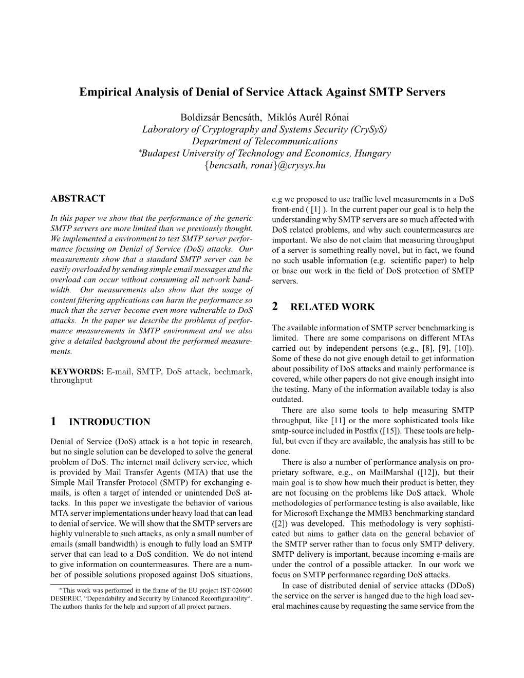 Empirical Analysis of Denial of Service Attack Against SMTP Servers